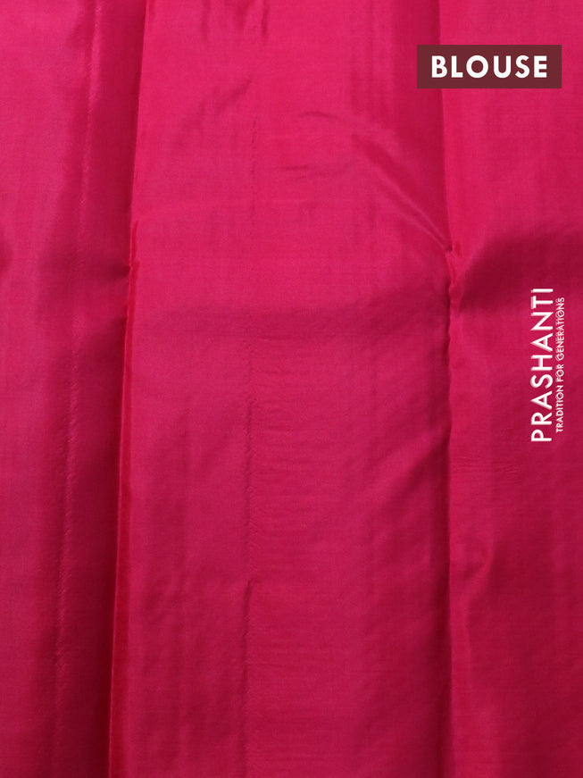 Pure kanjivaram silk saree teal blue and pink with allover weaves in borderless style