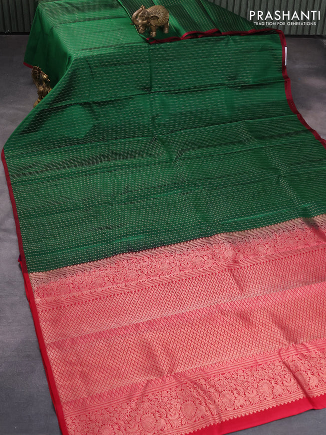 Pure kanjivaram silk saree green and pink with allover zari weaves and piping border
