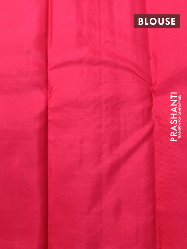 Pure kanjivaram silk saree green and pink with allover zari weaves and piping border
