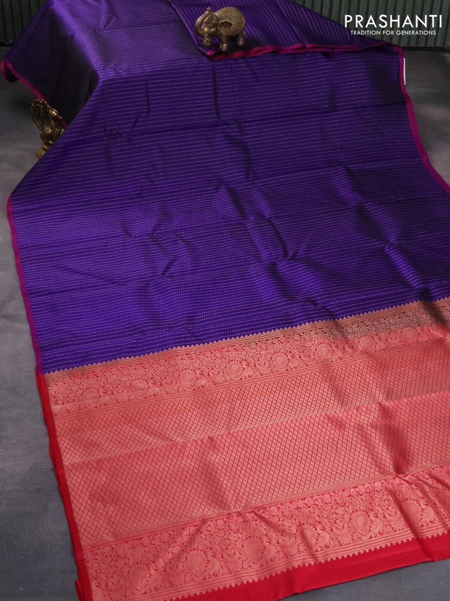Pure kanjivaram silk saree blue and red with allover zari weaves and piping border