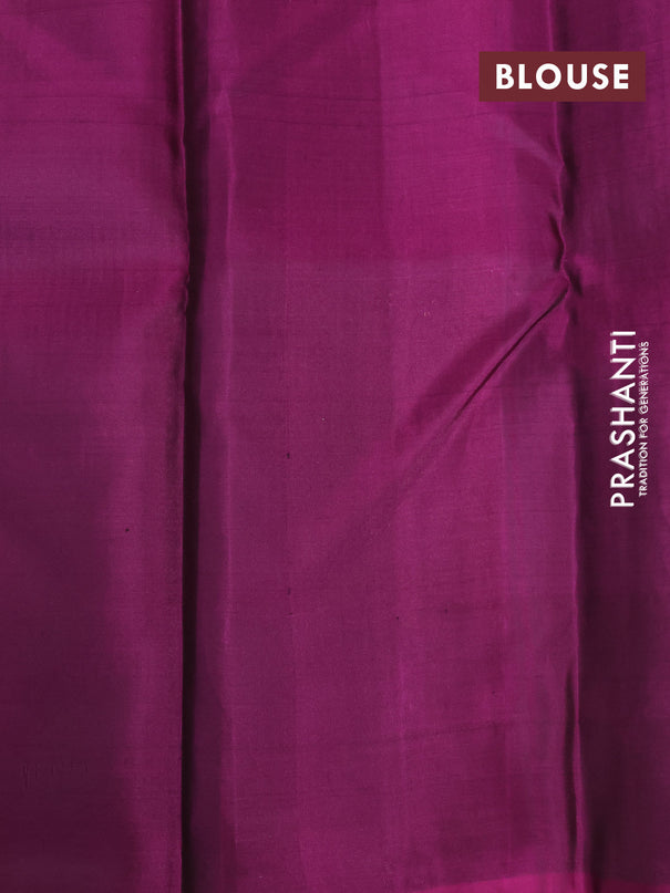 Pure kanjivaram silk saree pastel green and purple with allover checked pattern and simple border