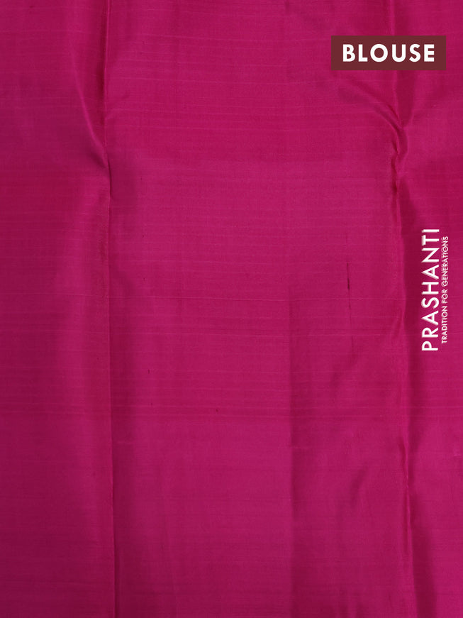Pure kanjivaram silk saree light blue and magenta pink with allover checked pattern and simple border