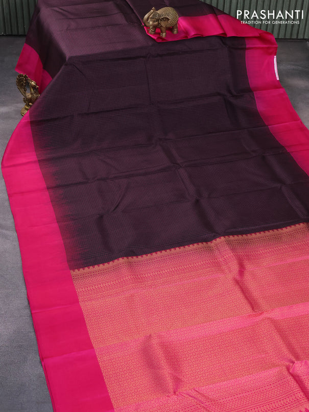 Pure kanjivaram silk saree black and pink with allover checked pattern and simple border