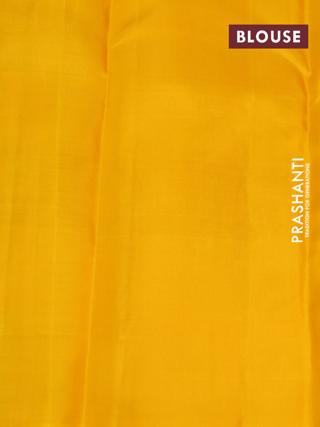 Pure kanjivaram silk saree yellow and pastel green shade with allover paalum pazhamum checks in borderless style
