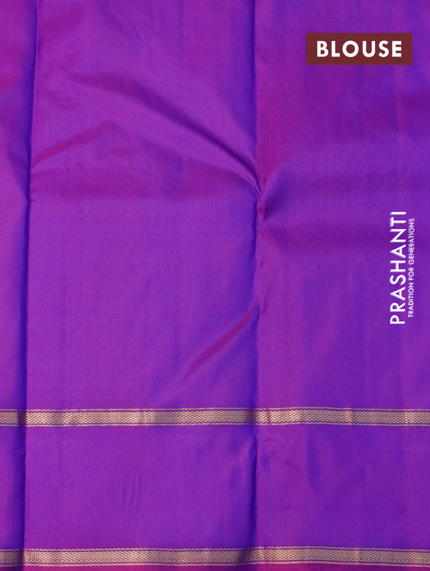 Pure kanjivaram silk saree blue and dual shade of purple with zari woven buttas and rettapet zari woven border