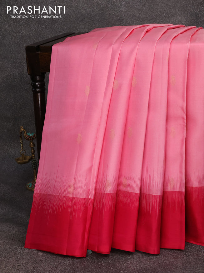 Pure kanjivaram silk saree light pink and dark pink with zari woven buttas and simple border