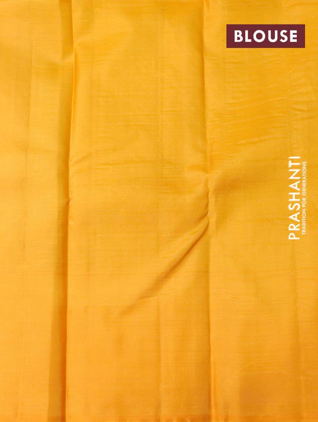 Pure kanjivaram silk saree deep purple and mustard yellow with zari woven buttas and simple border