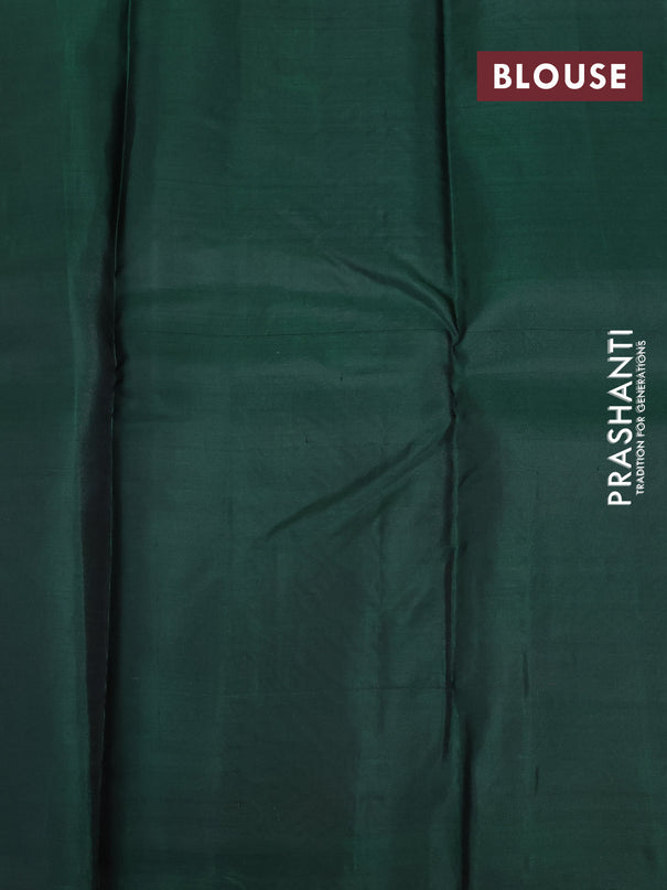 Pure kanjivaram silk saree pastel peach and dark green with zari woven buttas in borderless style