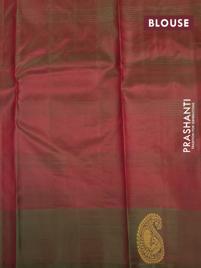 Pure kanjivaram silk saree pink and dual shade of green with plain body and zari woven paisley butta border