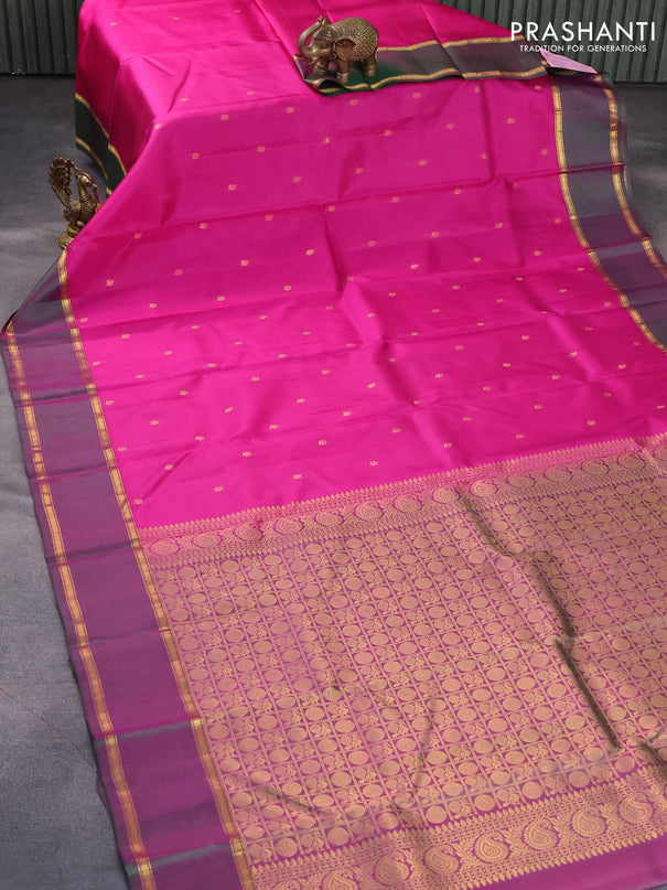 Pure kanjivaram silk saree pink and dual shade of greenish pink with zari woven buttas and rettapet zari woven border