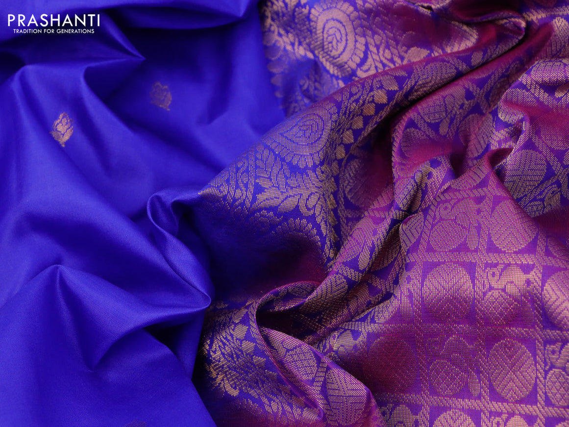 Pure kanjivaram silk saree blue and purple with zari woven buttas and rettapet zari woven border