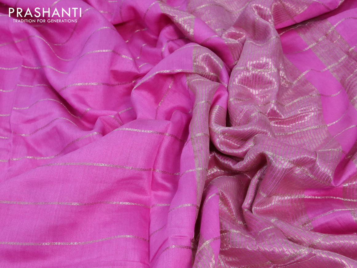 Semi chanderi saree light pink with allover zari weaves and rettapet zari woven border - printed blouse