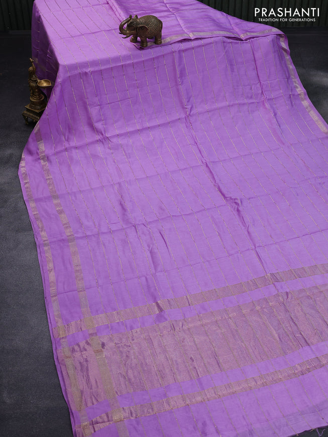 Semi chanderi saree lavender shade with allover zari weaves and rettapet zari woven border - printed blouse
