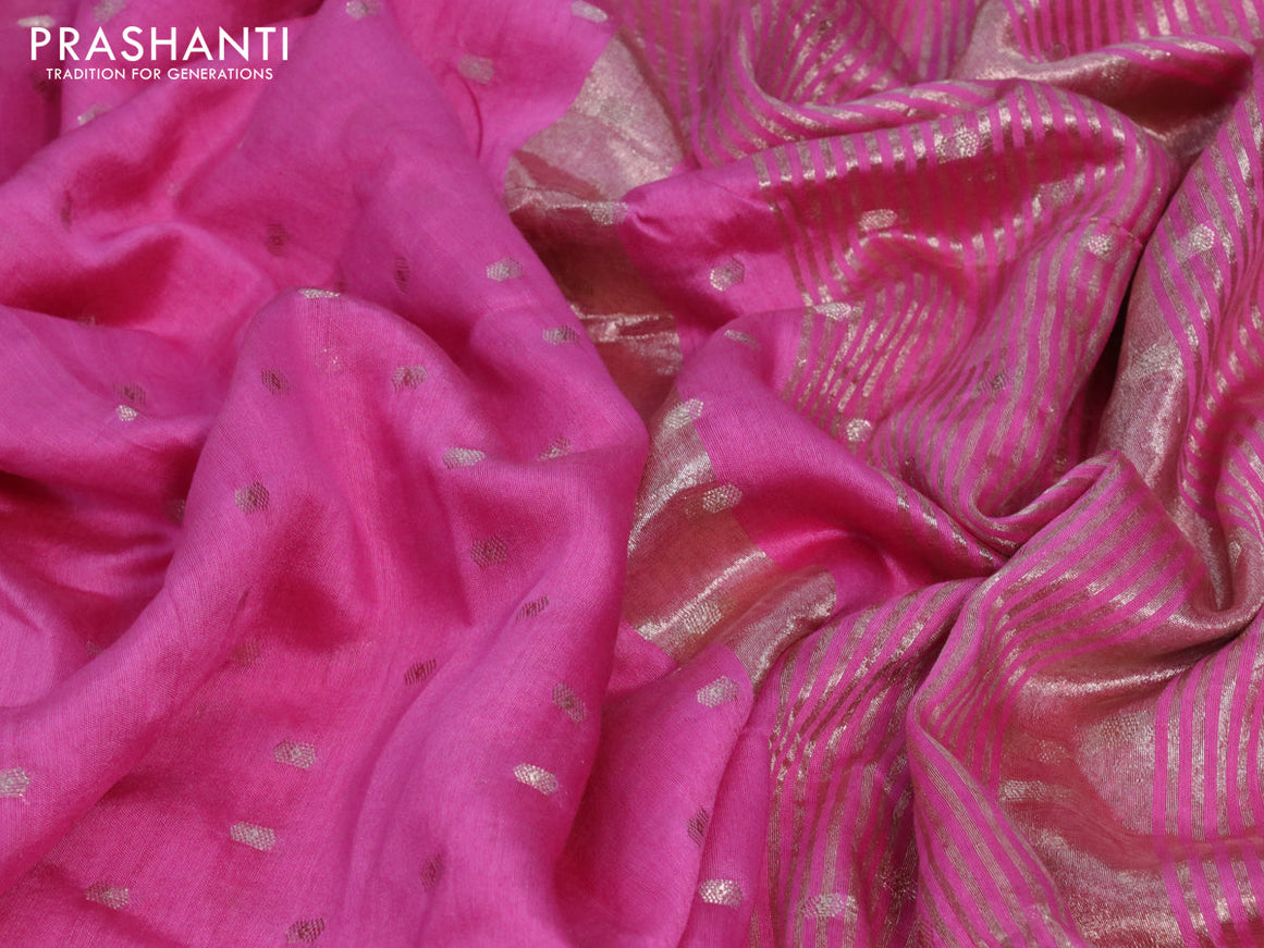 Semi chanderi saree pink with zari woven buttas and zari woven border - printed blouse