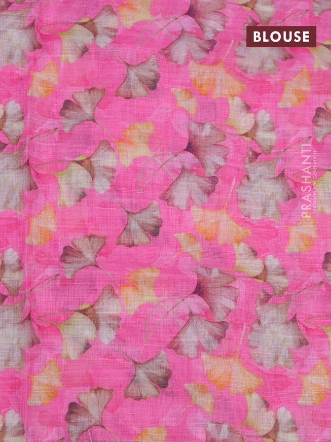 Semi chanderi saree pink with zari woven buttas and zari woven border - printed blouse