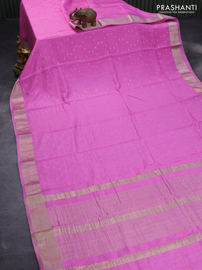 Semi chanderi saree light pink with zari woven buttas and zari woven border - printed blouse
