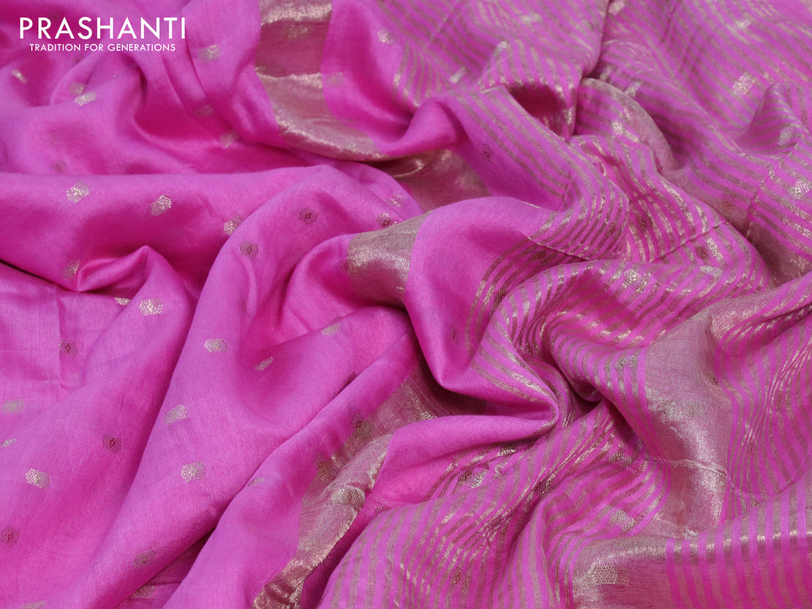 Semi chanderi saree light pink with zari woven buttas and zari woven border - printed blouse