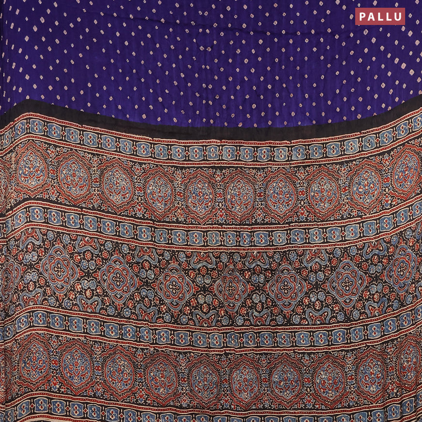 Modal silk saree blue and black with allover bandhani prints and ajrakh printed pallu