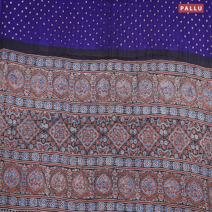 Modal silk saree blue and black with allover bandhani prints and ajrakh printed pallu