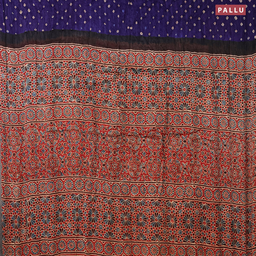 Modal silk saree blue and maroon with allover bandhani prints and ajrakh printed pallu