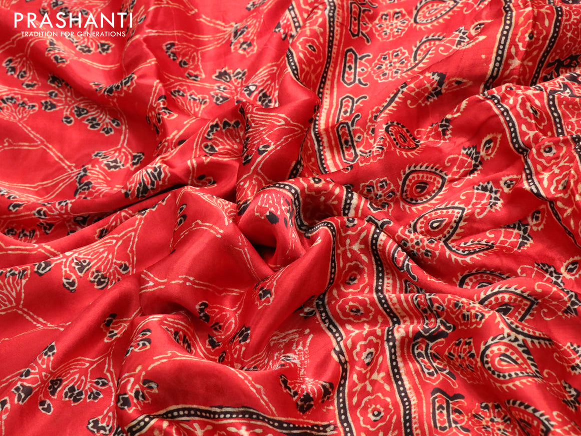 Modal silk saree red with allover prints and ajrakh printed pallu