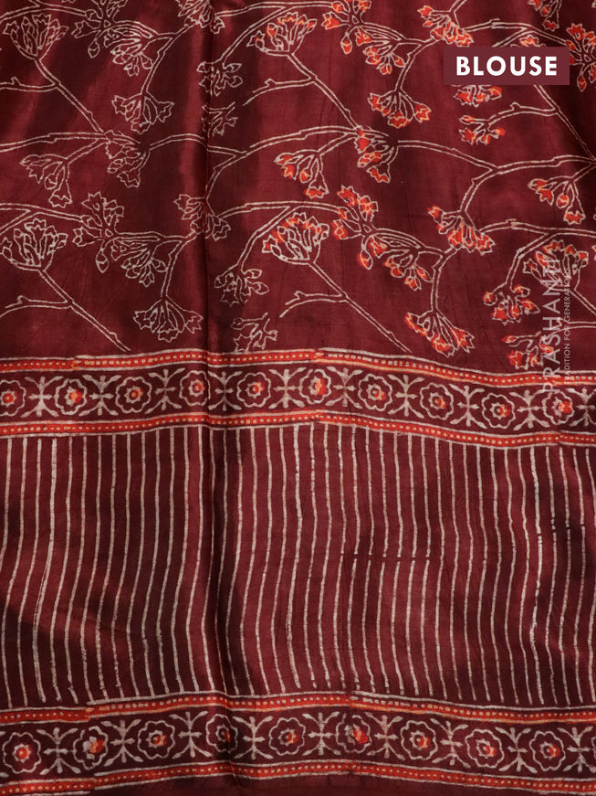 Modal silk saree brown with allover prints and ajrakh printed pallu