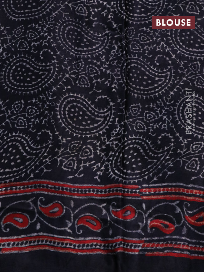 Modal silk saree black with allover prints and ajrakh printed pallu