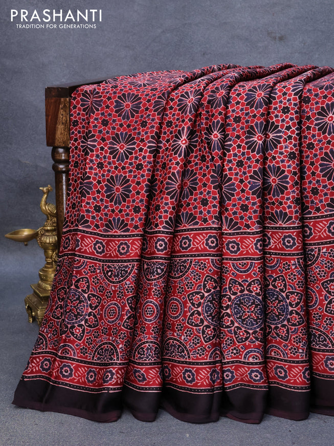 Modal silk saree maroon and black with allover ajrakh prints and printed border
