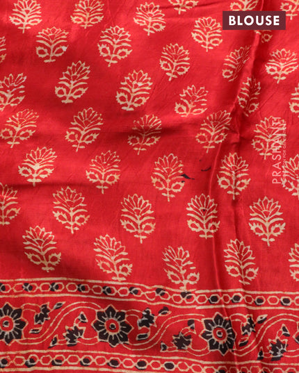 Modal silk saree red with allover floral butta prints and ajrakh printed pallu