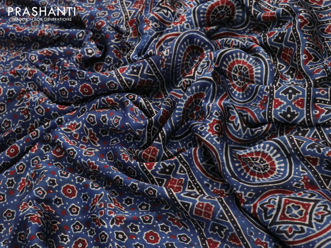 Modal silk saree indigo blue with allover ajrakh prints and printed border