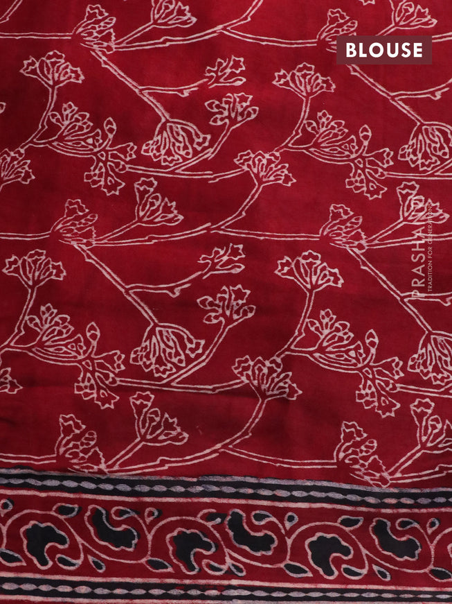 Modal silk saree maroon with allover prints and ajrakh printed pallu