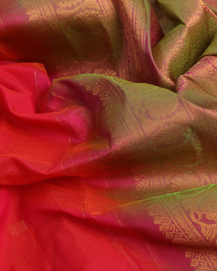 Gadwal silk cotton saree dual shade of pink and light green with zari woven buttas and zari woven border