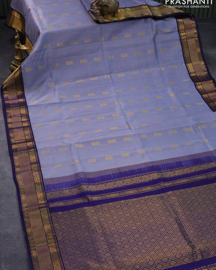 Kuppadam silk cotton saree grey and dark blue with zari woven buttas and zari woven border