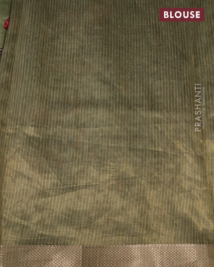 Tissue organza saree green with sequin & kalamkari applique work and zari woven border