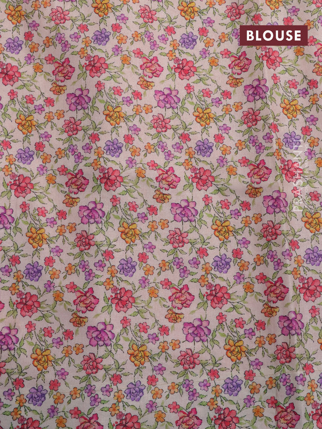 Semi tussar saree light pink with allover floral design applique work and zari woven border