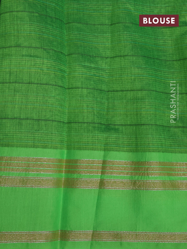 Semi chanderi saree blue and light green with allover kalamkari applique work and rettapet zari wpoven border