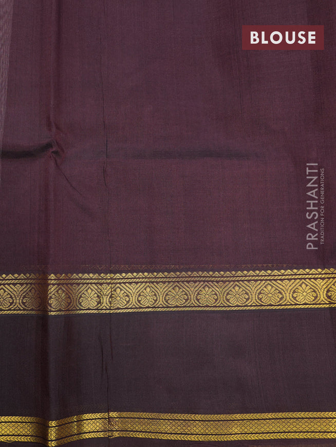 Kuppadam silk cotton saree light pink and coffee brown with plain body and rettapet zari woven border