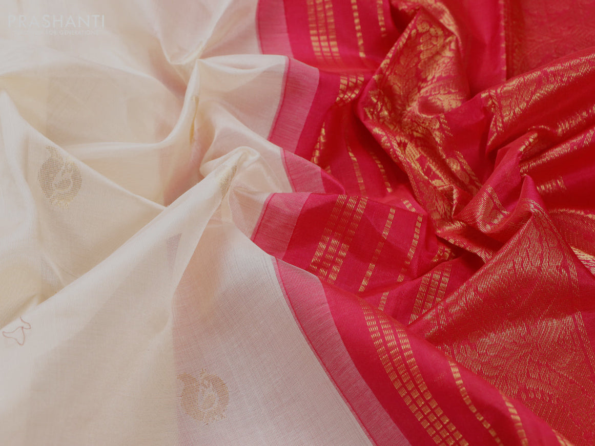 Silk cotton saree cream and pink with annam zari woven buttas and annam zari woven korvai border