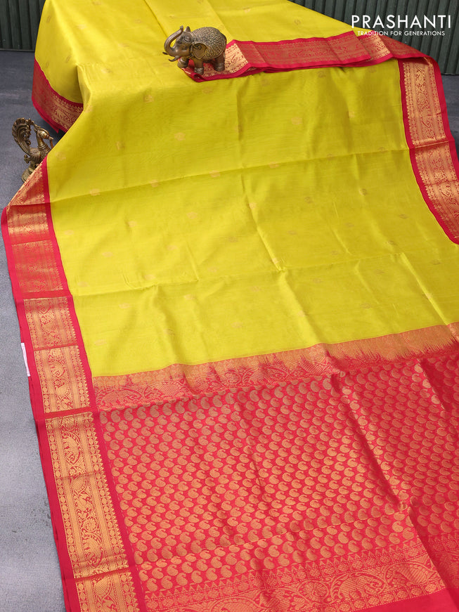 Silk cotton saree yellow and red with annam zari woven buttas and zari woven korvai border