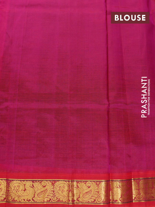 Silk cotton saree bottle green and dual shade of pink with annam zari woven buttas and annam & paisley zari woven border