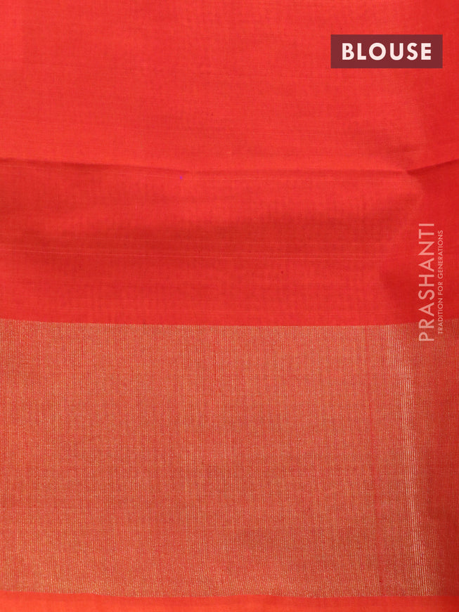 Ikat silk cotton saree violet and orange with allover ikat weaves and long ikat woven border