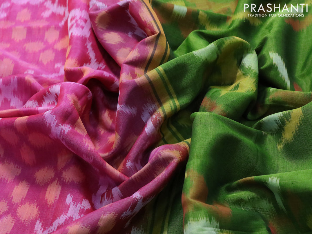Ikat silk cotton saree light pink and light green with allover ikat weaves and zari woven border