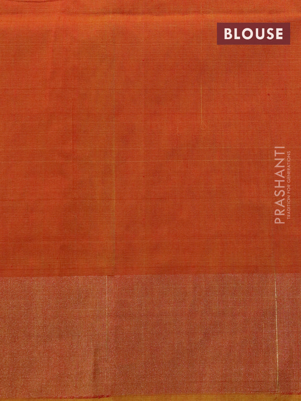 Ikat silk cotton saree orange and dual shade of yellow with allover ikat weaves and zari woven border