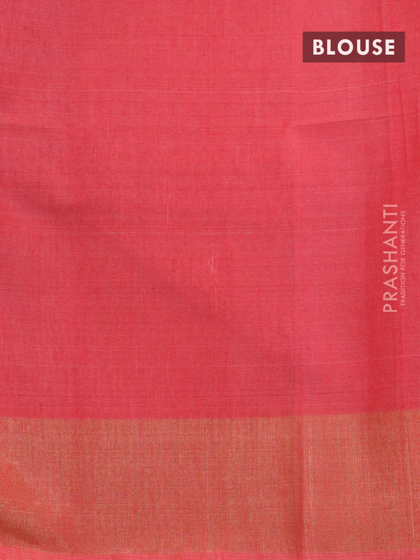 Ikat silk cotton saree blue and peach orange with allover ikat weaves and zari woven border