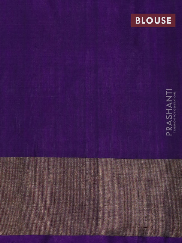 Ikat silk cotton saree off white and violet with allover ikat weaves and zari woven border