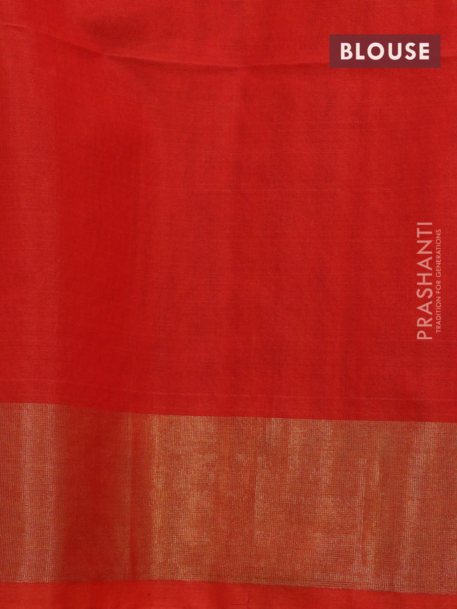 Ikat silk cotton saree grey and orange with allover ikat weaves and zari woven border
