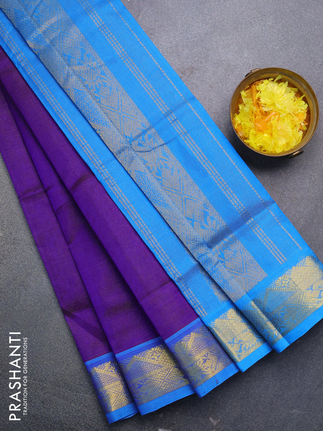 Silk cotton saree royal blue and cs blue with allover vairaosi pattern and zari woven border