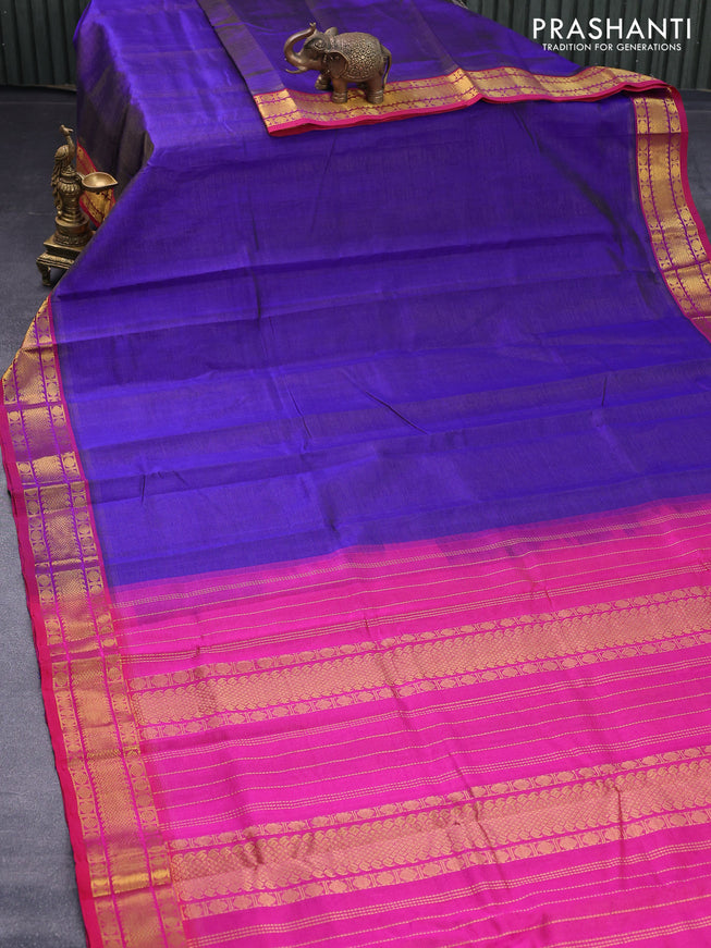 Silk cotton saree royal blue and pink with allover vairaosi pattern and zari woven border