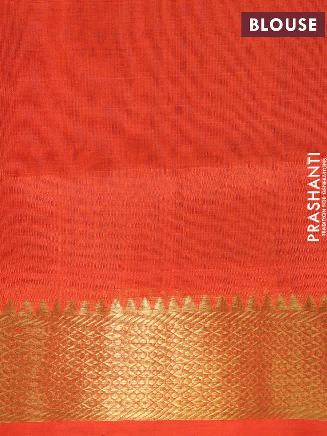 Silk cotton saree green and orange with paisley zari woven buttas and zari woven border