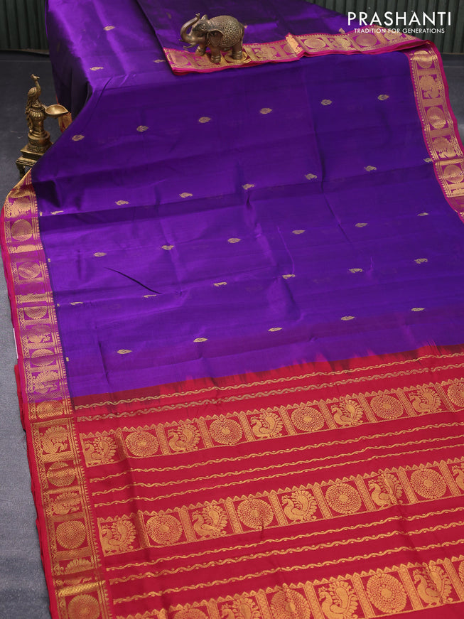 Silk cotton saree violet and red with zari woven buttas and annam zari woven border